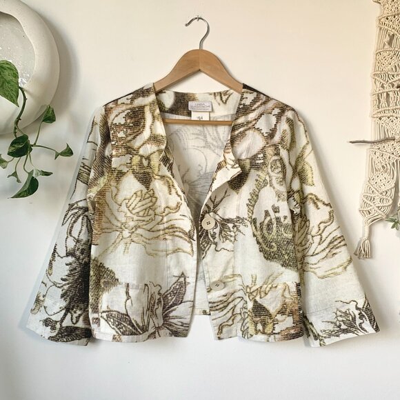 Linda Lundstrom Lightweight Jacket Crop Button Up Floral Coastal Mediterranean - Picture 3 of 16
